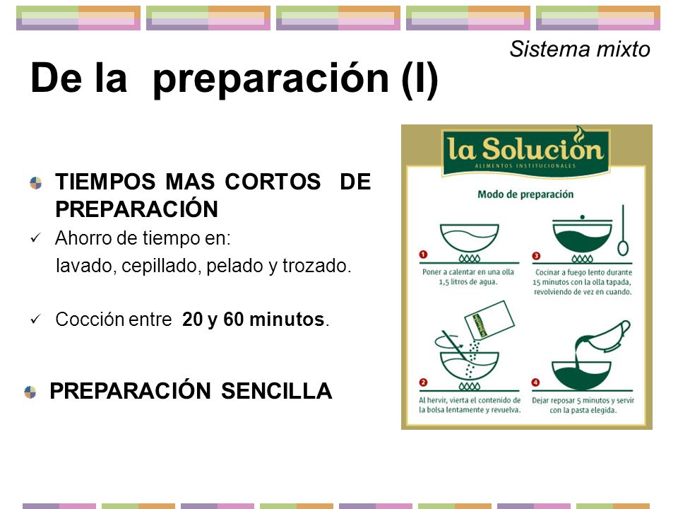 De la preparación (I) Sistema mixto TIEMPOS MAS CORTOS DE PREPARACIÓN