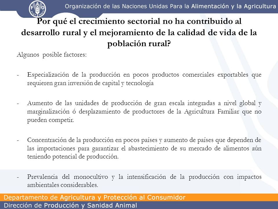 Por qué el crecimiento sectorial no ha contribuido al desarrollo rural y el mejoramiento de la calidad de vida de la población rural