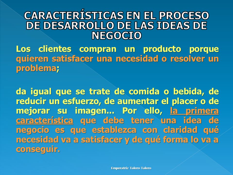CARACTERÍSTICAS EN EL PROCESO DE DESARROLLO DE LAS IDEAS DE NEGOCIO