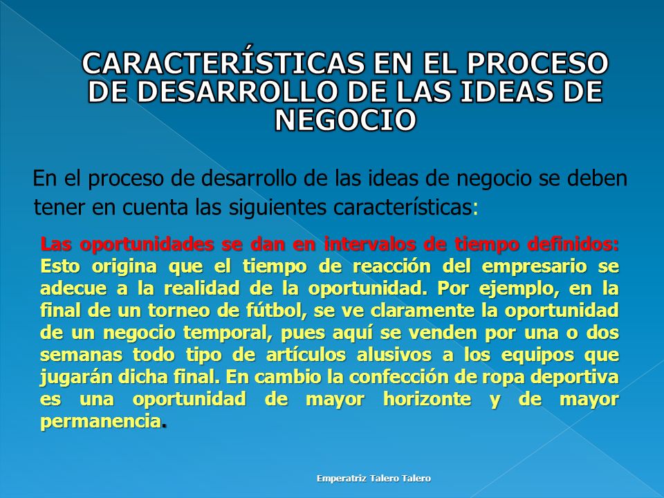 CARACTERÍSTICAS EN EL PROCESO DE DESARROLLO DE LAS IDEAS DE NEGOCIO