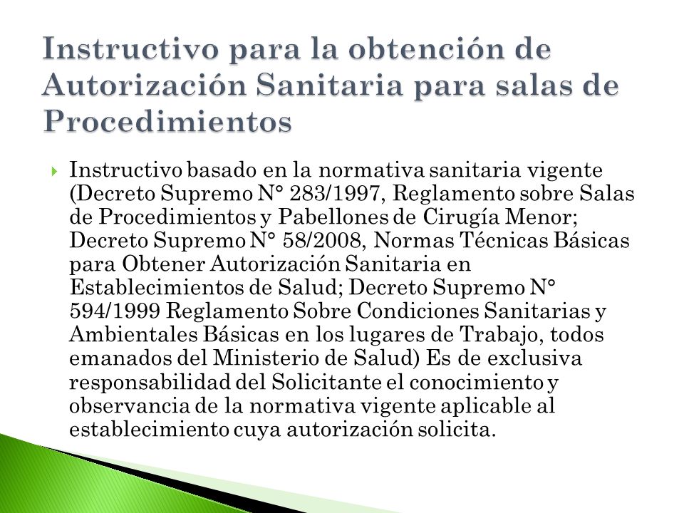 Instructivo para la obtención de Autorización Sanitaria para salas de Procedimientos