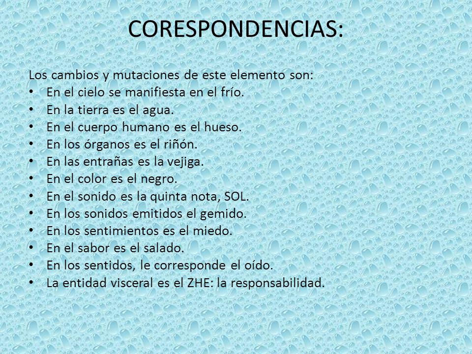 CORESPONDENCIAS: Los cambios y mutaciones de este elemento son: