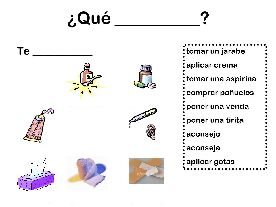 ¿Qué __________ Te ___________ tomar un jarabe aplicar crema