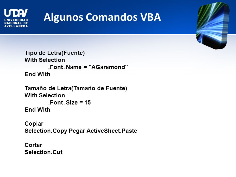 Algunos Comandos VBA Tipo de Letra(Fuente) With Selection