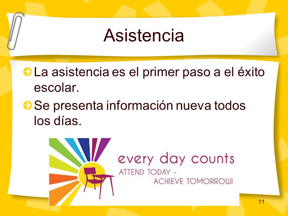 Asistencia La asistencia es el primer paso a el éxito escolar.