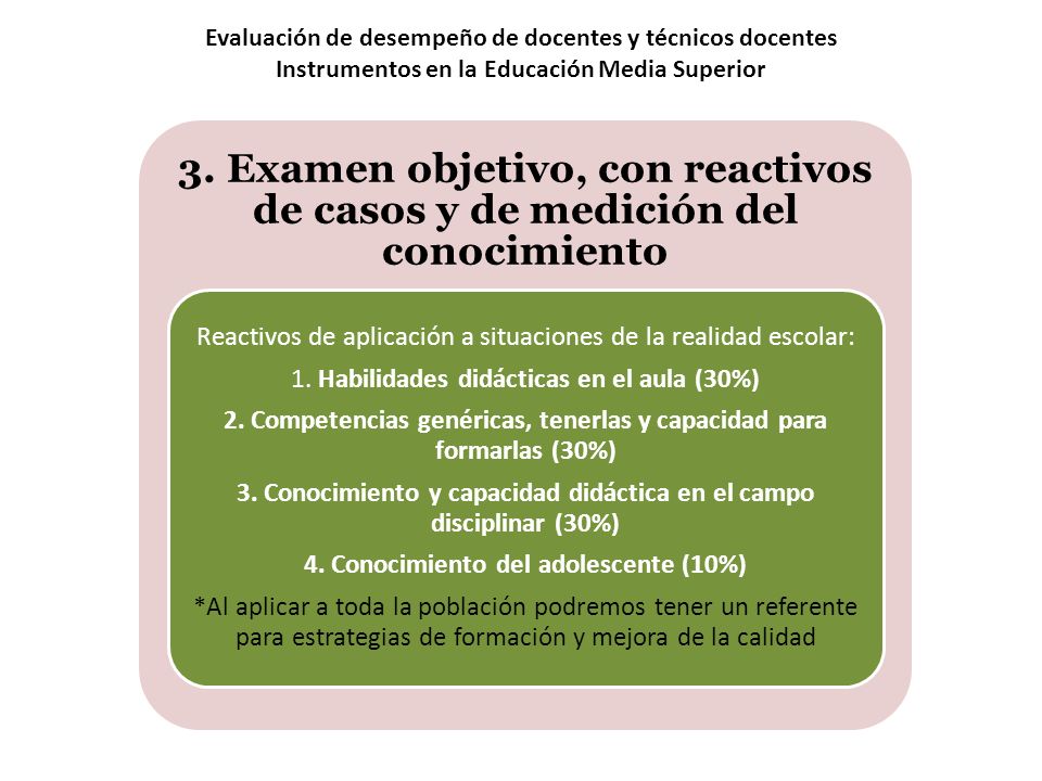 Evaluación de desempeño de docentes y técnicos docentes Instrumentos en la Educación Media Superior