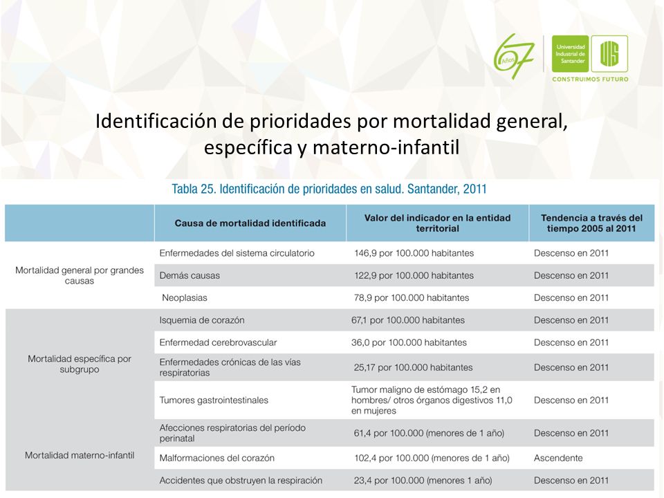 Identificación de prioridades por mortalidad general, específica y materno-infantil