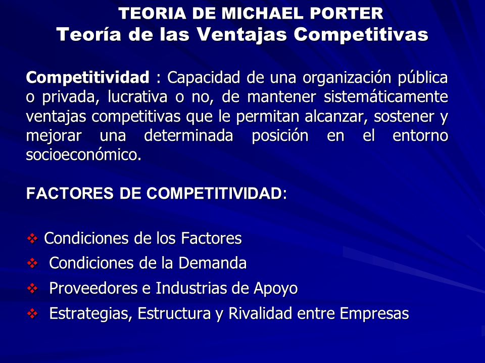TEORIA DE MICHAEL PORTER Teoría de las Ventajas Competitivas