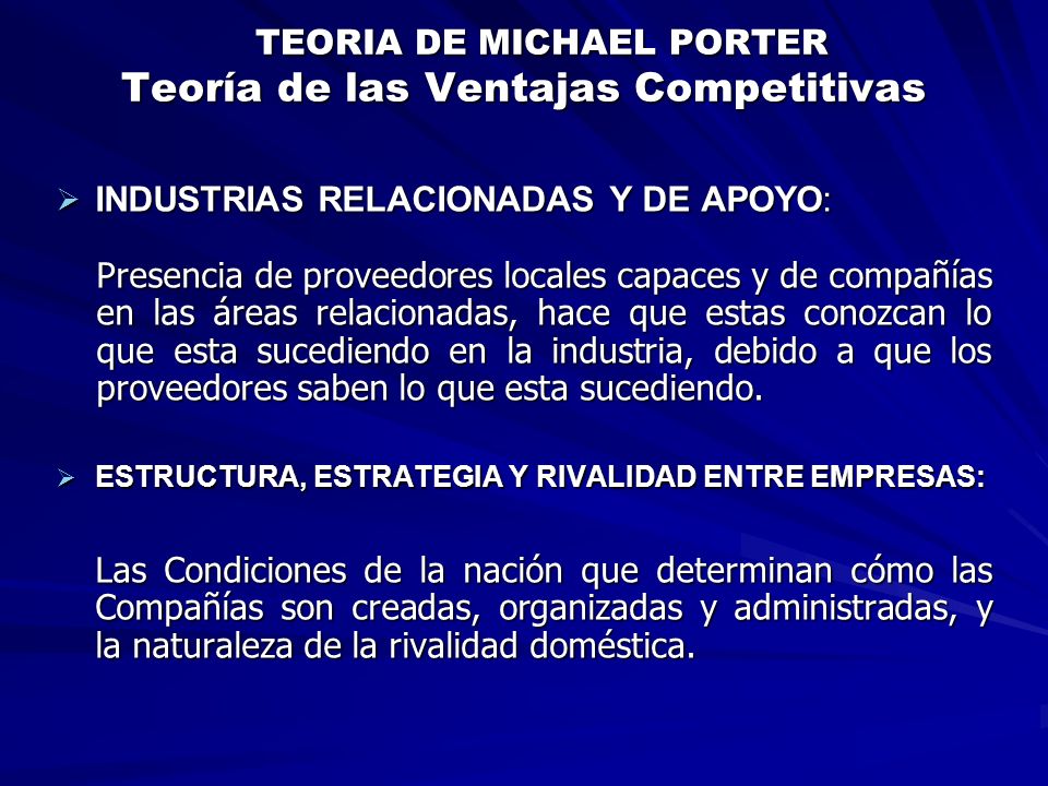 TEORIA DE MICHAEL PORTER Teoría de las Ventajas Competitivas