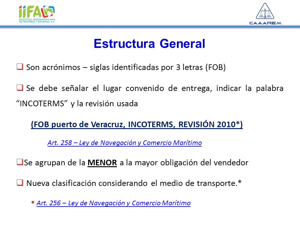 Estructura General Son acrónimos – siglas identificadas por 3 letras (FOB)