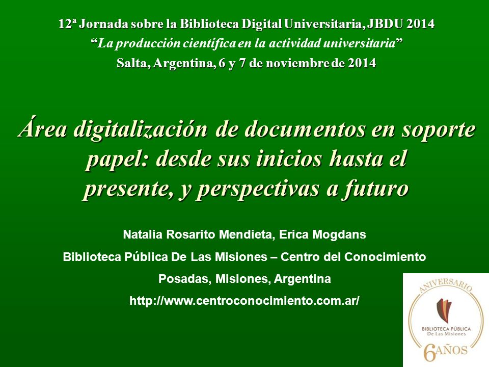 12ª Jornada sobre la Biblioteca Digital Universitaria, JBDU 2014