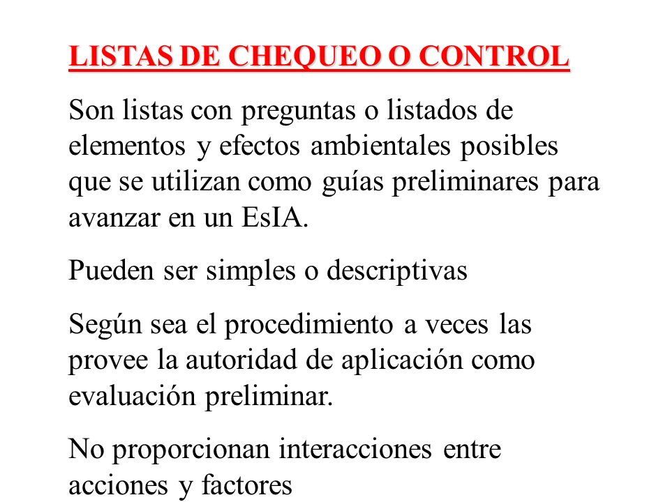LISTAS DE CHEQUEO O CONTROL