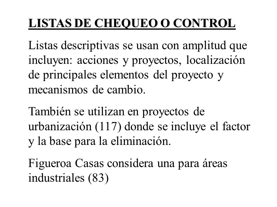 LISTAS DE CHEQUEO O CONTROL