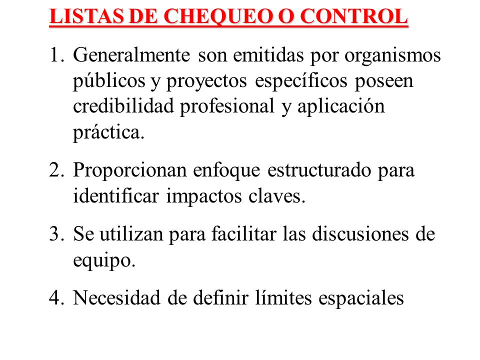 LISTAS DE CHEQUEO O CONTROL