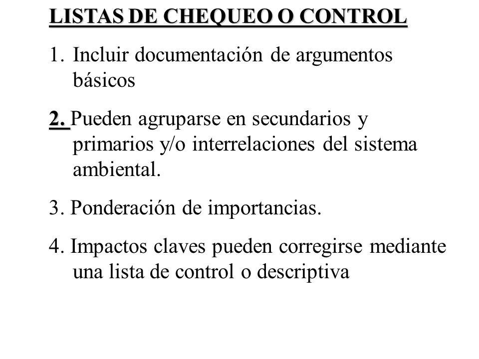 LISTAS DE CHEQUEO O CONTROL
