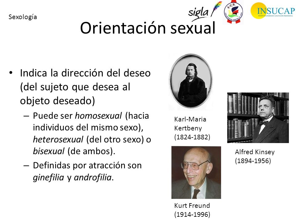 Sexología Orientación sexual. Indica la dirección del deseo (del sujeto que desea al objeto deseado)