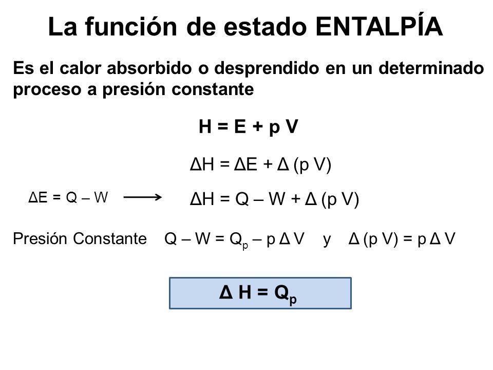 Q – W = Qp – p Δ V y Δ (p V) = p Δ V