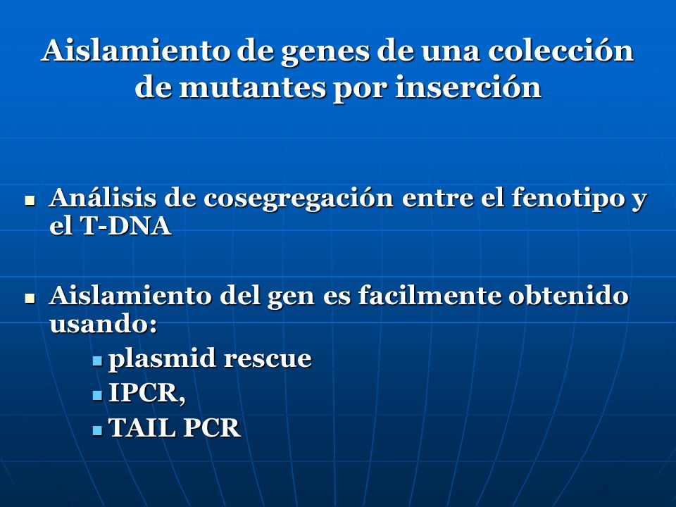 Aislamiento de genes de una colección de mutantes por inserción