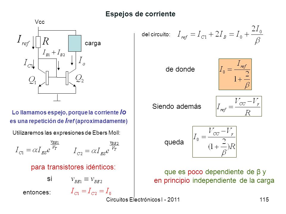 para transistores idénticos: que es poco dependiente de β y