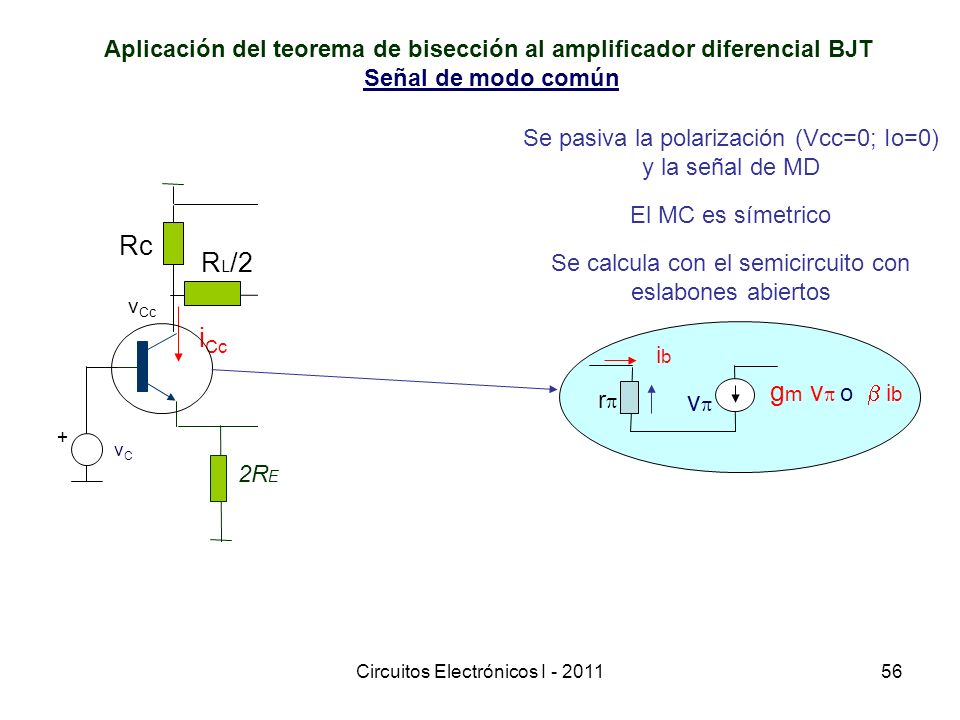 Aplicación del teorema de bisección al amplificador diferencial BJT
