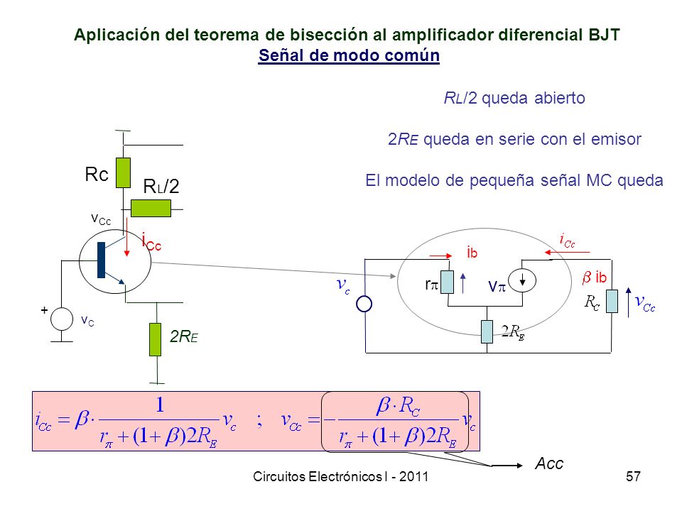 Aplicación del teorema de bisección al amplificador diferencial BJT