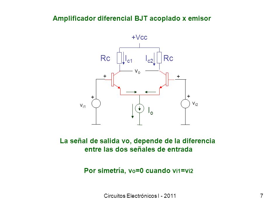 Rc Ic2 Io Amplificador diferencial BJT acoplado x emisor +Vcc