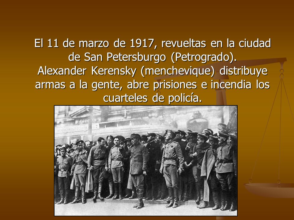 El 11 de marzo de 1917, revueltas en la ciudad de San Petersburgo (Petrogrado).