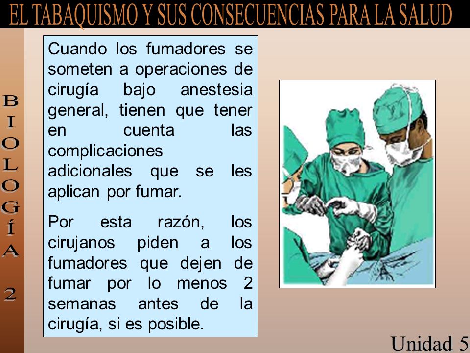 Cuando los fumadores se someten a operaciones de cirugía bajo anestesia general, tienen que tener en cuenta las complicaciones adicionales que se les aplican por fumar.