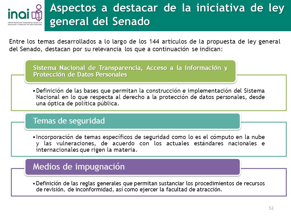 Aspectos a destacar de la iniciativa de ley general del Senado
