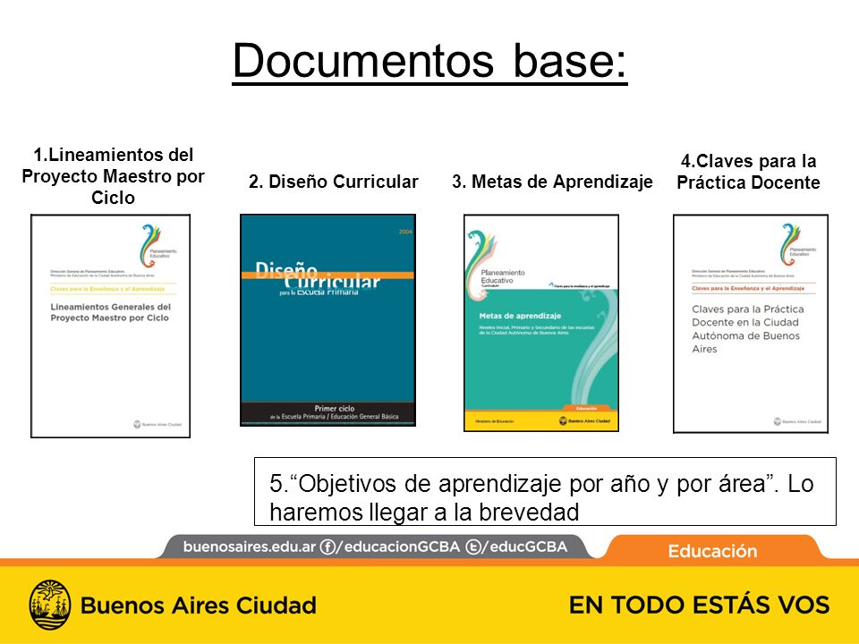 Documentos base: 1.Lineamientos del Proyecto Maestro por Ciclo. 4.Claves para la Práctica Docente.