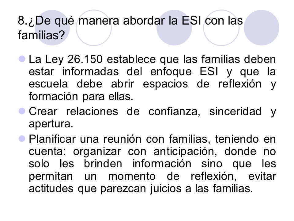 8.¿De qué manera abordar la ESI con las familias