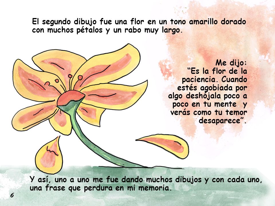 El segundo dibujo fue una flor en un tono amarillo dorado con muchos pétalos y un rabo muy largo.