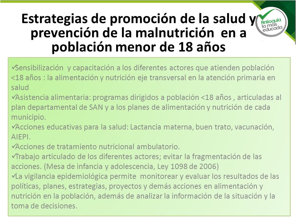 Estrategias de promoción de la salud y prevención de la malnutrición en a población menor de 18 años
