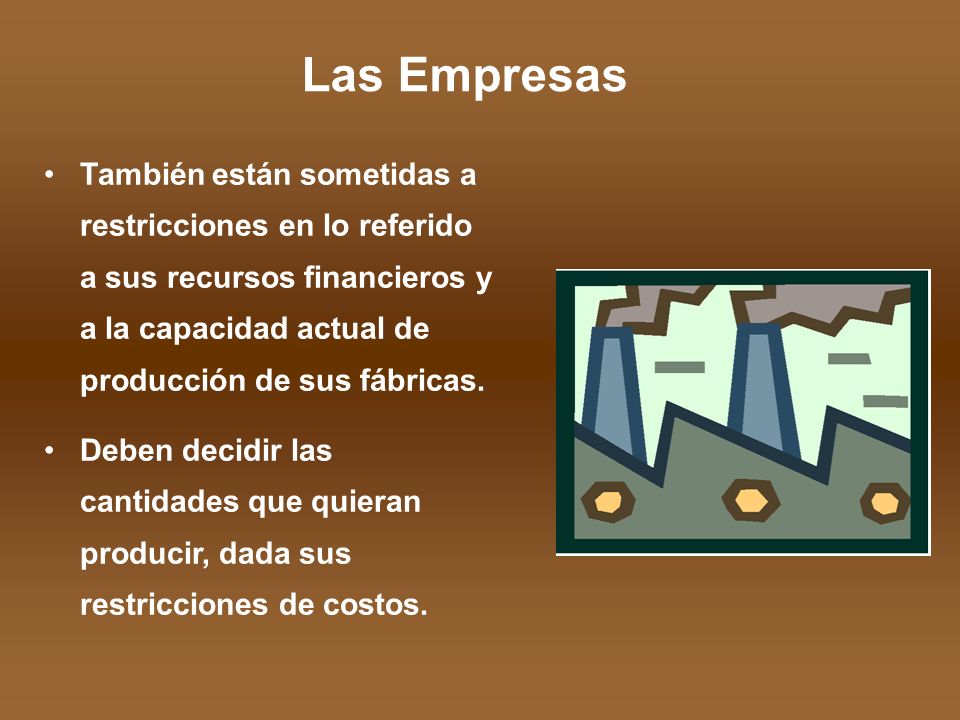 Las Empresas También están sometidas a restricciones en lo referido a sus recursos financieros y a la capacidad actual de producción de sus fábricas.
