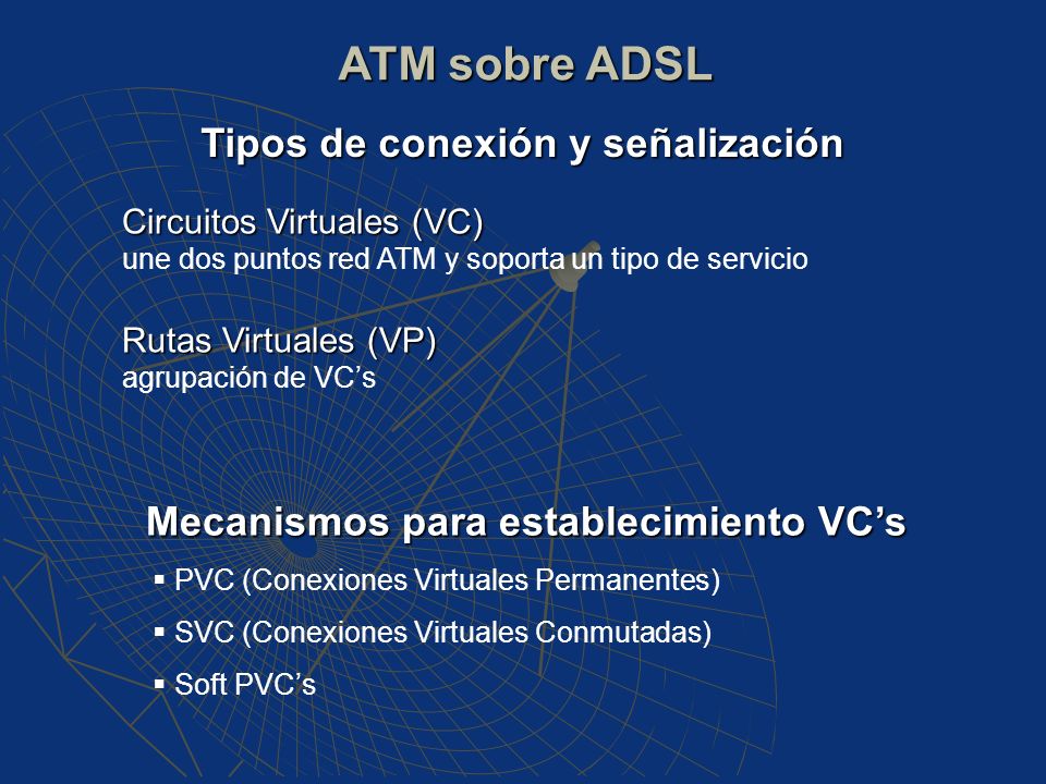 Tipos de conexión y señalización Mecanismos para establecimiento VC’s