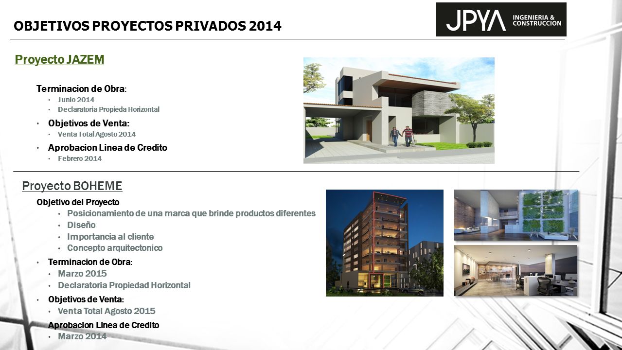 OBJETIVOS PROYECTOS PRIVADOS 2014