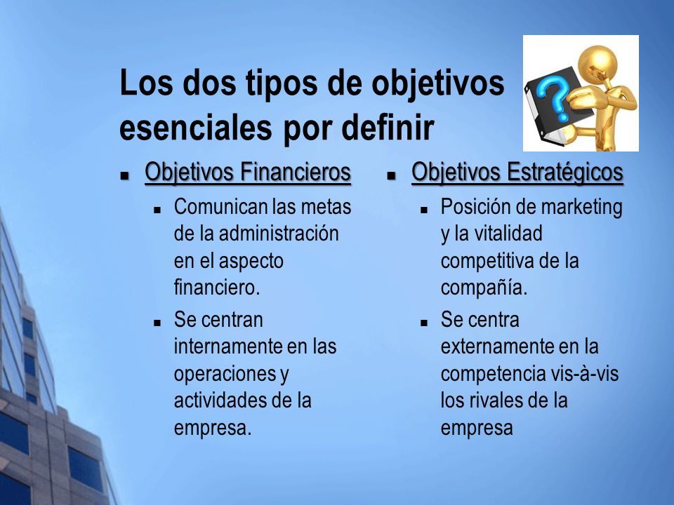 Los dos tipos de objetivos esenciales por definir