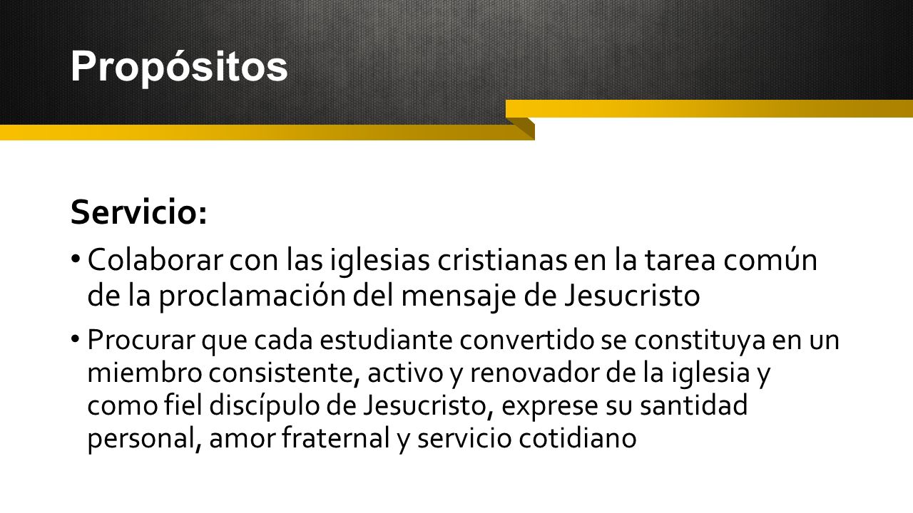 Propósitos Servicio: Colaborar con las iglesias cristianas en la tarea común de la proclamación del mensaje de Jesucristo.