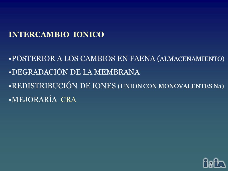 INTERCAMBIO IONICO POSTERIOR A LOS CAMBIOS EN FAENA (ALMACENAMIENTO) DEGRADACIÓN DE LA MEMBRANA.