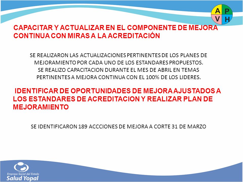 SE IDENTIFICARON 189 ACCCIONES DE MEJORA A CORTE 31 DE MARZO