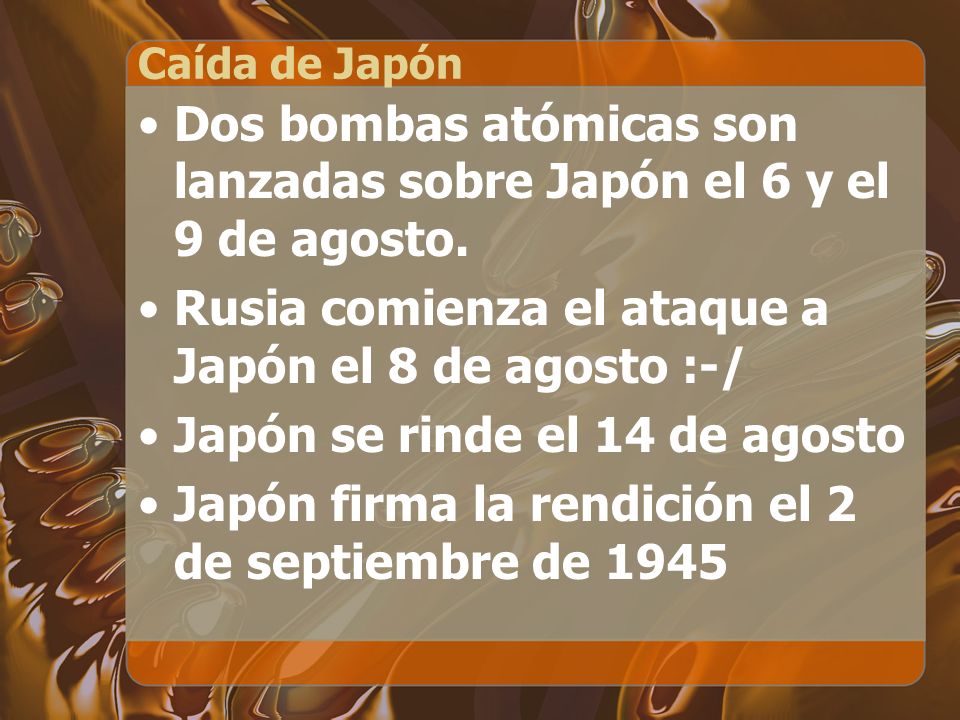Dos bombas atómicas son lanzadas sobre Japón el 6 y el 9 de agosto.