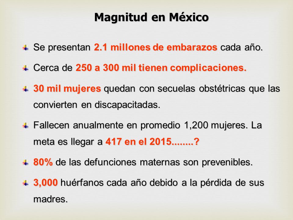 Magnitud en México Se presentan 2.1 millones de embarazos cada año.