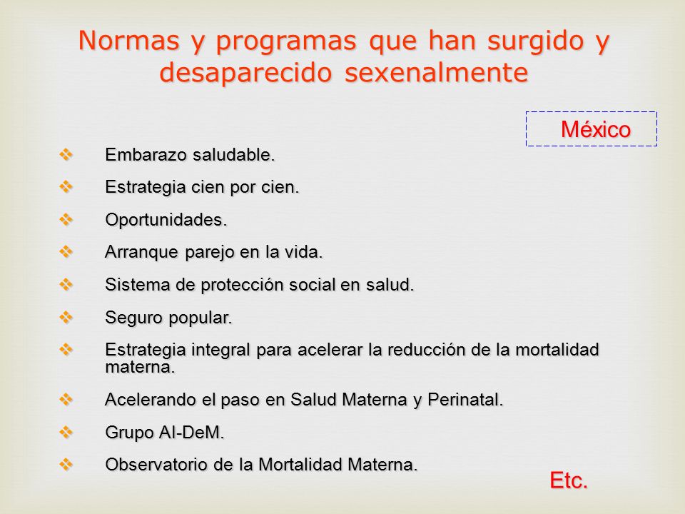 Normas y programas que han surgido y desaparecido sexenalmente