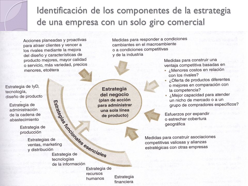 Identificación de los componentes de la estrategia de una empresa con un solo giro comercial
