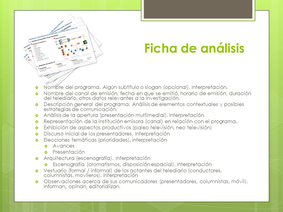 Ficha de análisis Nombre del programa. Algún subtítulo o slogan (opcional). Interpretación.