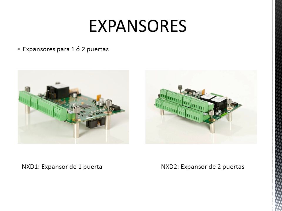 EXPANSORES Expansores para 1 ó 2 puertas NXD1: Expansor de 1 puerta