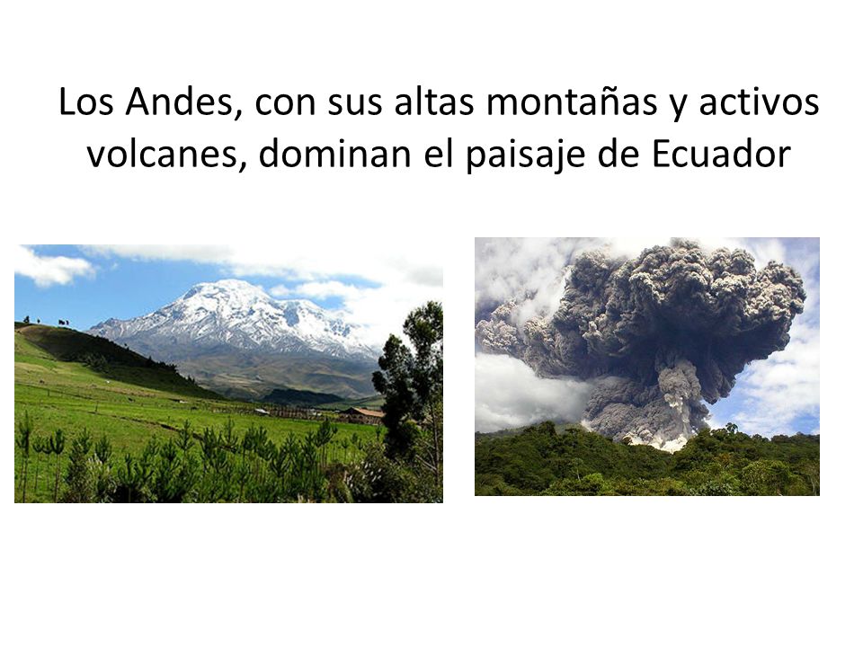 Los Andes, con sus altas montañas y activos volcanes, dominan el paisaje de Ecuador