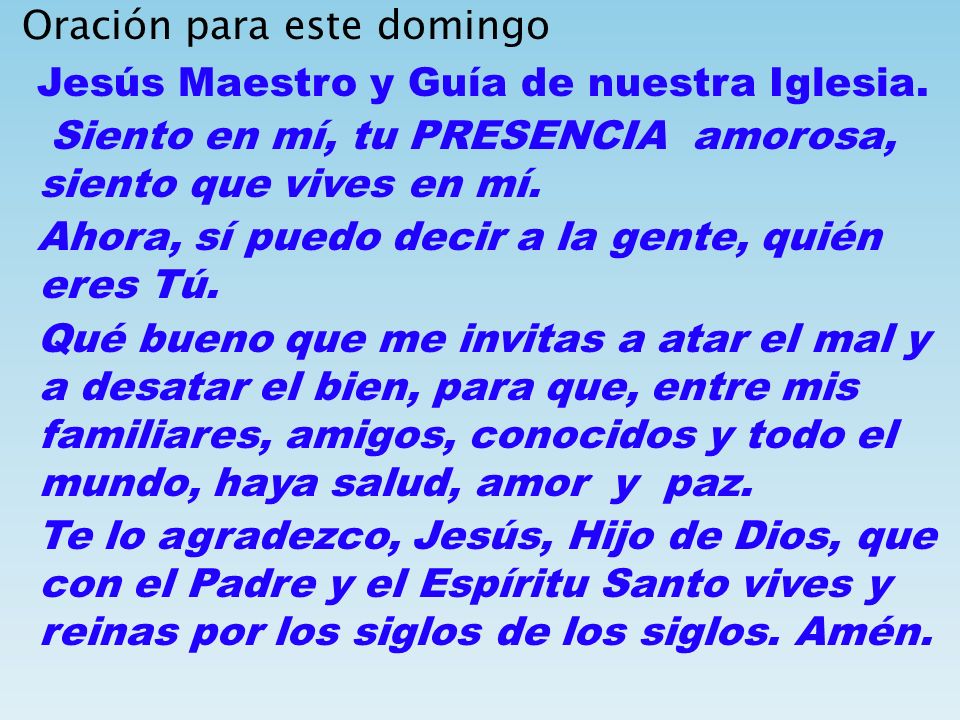 Oración para este domingo Jesús Maestro y Guía de nuestra Iglesia