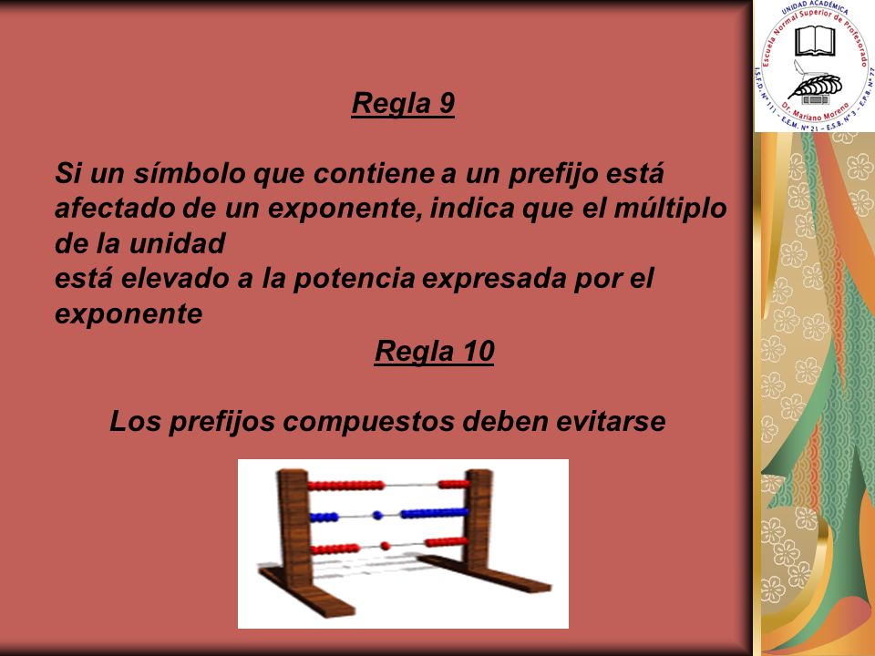 Regla 9 Si un símbolo que contiene a un prefijo está afectado de un exponente, indica que el múltiplo de la unidad.