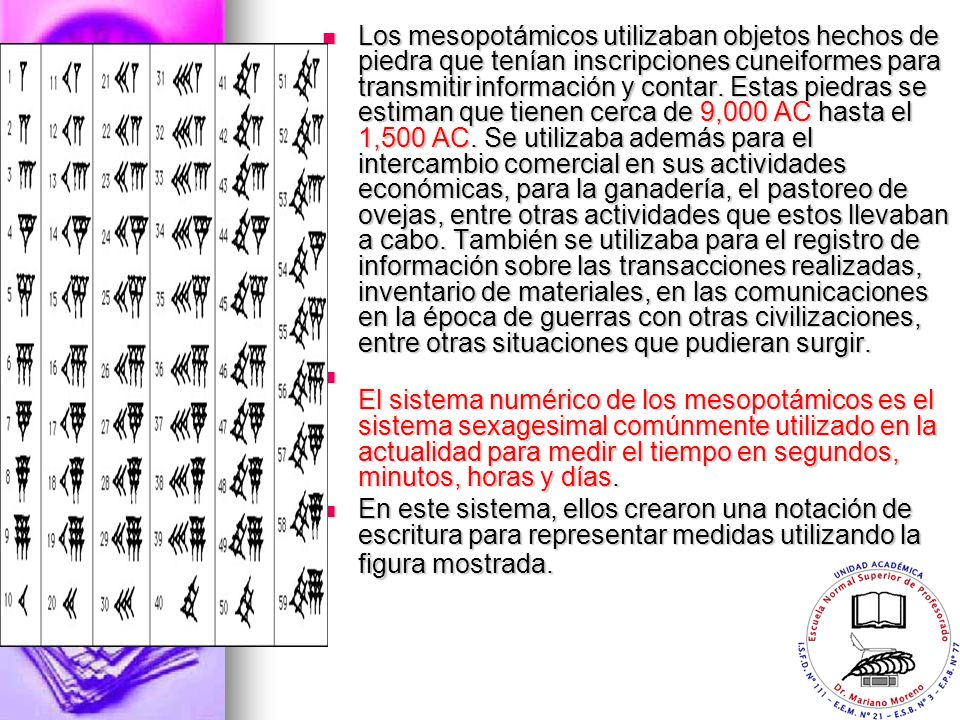 Los mesopotámicos utilizaban objetos hechos de piedra que tenían inscripciones cuneiformes para transmitir información y contar. Estas piedras se estiman que tienen cerca de 9,000 AC hasta el 1,500 AC. Se utilizaba además para el intercambio comercial en sus actividades económicas, para la ganadería, el pastoreo de ovejas, entre otras actividades que estos llevaban a cabo. También se utilizaba para el registro de información sobre las transacciones realizadas, inventario de materiales, en las comunicaciones en la época de guerras con otras civilizaciones, entre otras situaciones que pudieran surgir.